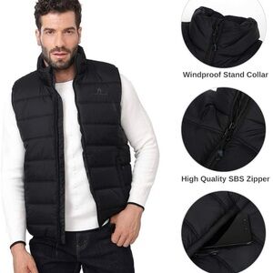 Men's Black Puffy Vest with Stand Collar
